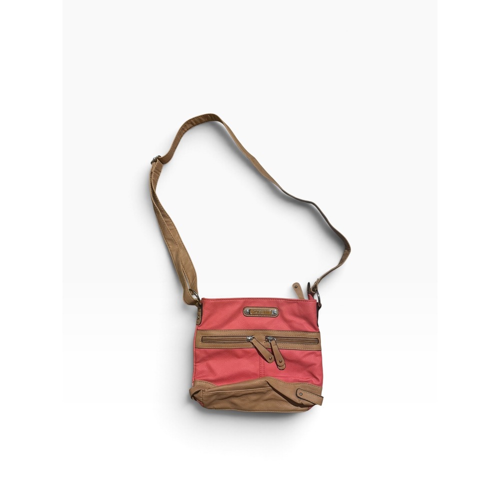 Rosetti Coral Pink and Tan Faux Leather Crossbody Organizer Bag